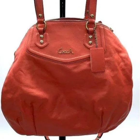 Coach w/COA Salmon Orange Ashley Pleated Leather Satchel 2 way bag - Picture 2 of 7